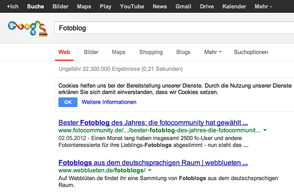 Google Abfrage "Fotoblog"