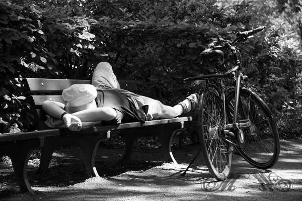 Mann auf einer Parkbank im Sommer 2012