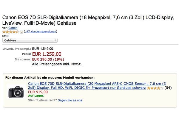 Amazon zeigt Canon EOS 70D als Nachfolger der Canon EOS 7D